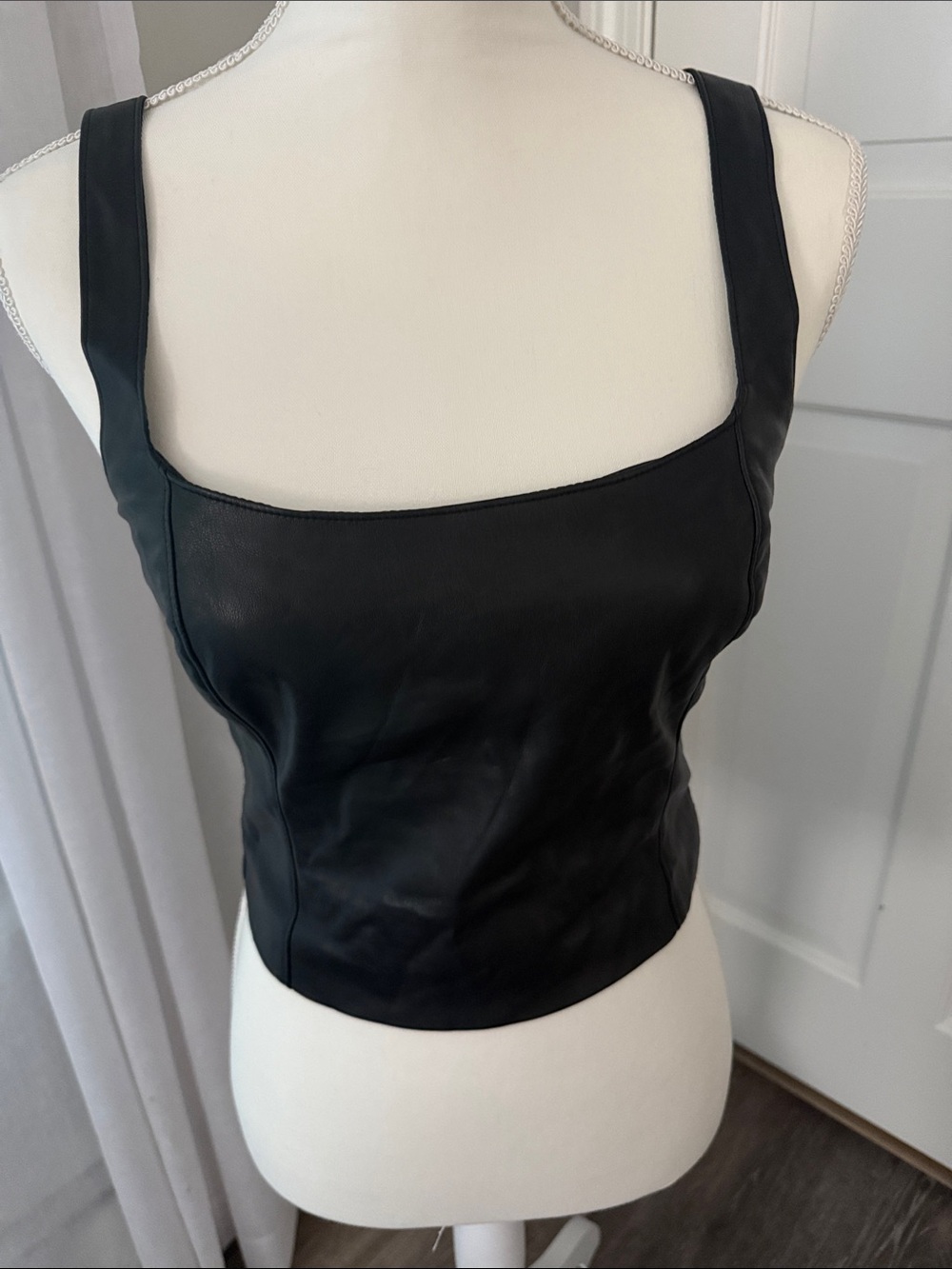 Abercrombie & Fitch Black Leather crop Square-Neck Camisole